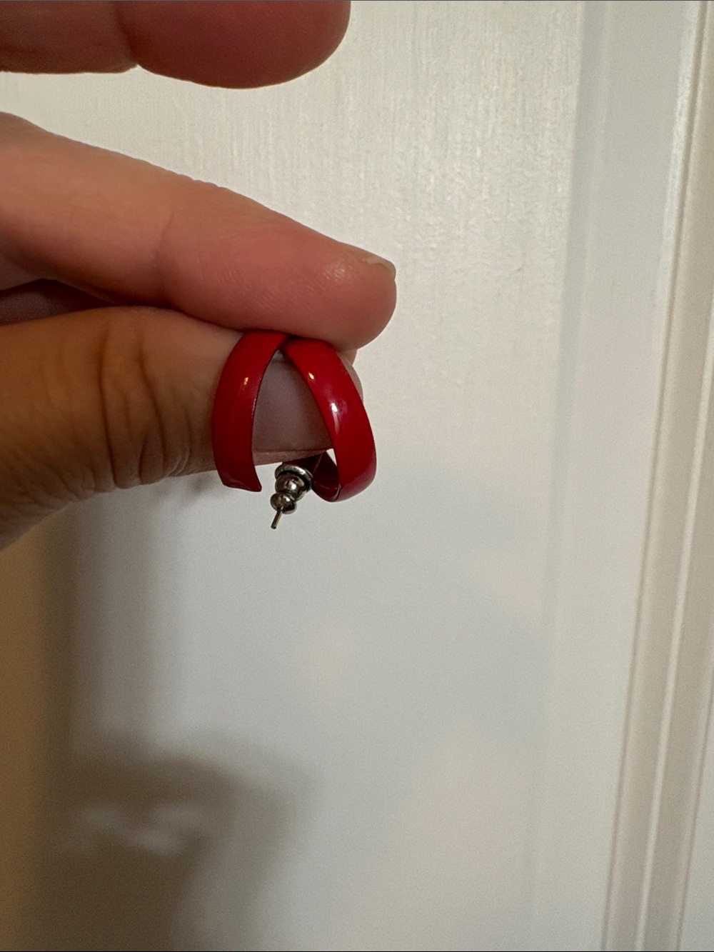 Red Enamel Hoop Stud Earrings